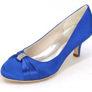 Satin, Closed Toe, Stilletto Pump with Accent Rhinestones Euro 43 / US 10.5